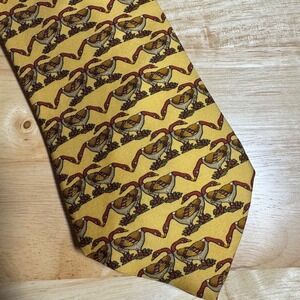 Brooks Brothers Men's Yellow Goose Duck Mallards Print 100% Silk Necktie USA